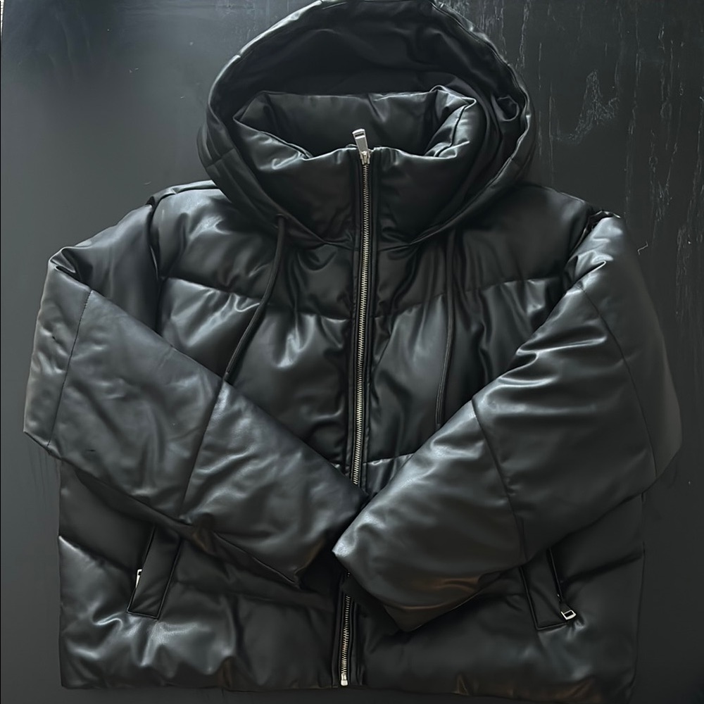 zara leather puffer jacket